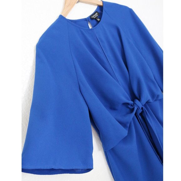 Topshop Dress Wide Half Sleeves Knot Tie Front Cobalt Royal Blue Mini Dress US 8 - Picture 11 of 16
